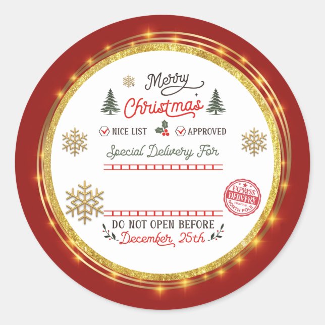 Sticker Rond Personalized Special Delivery North Pole Santa (Devant)