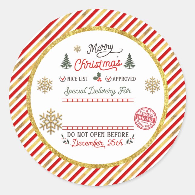 Sticker Rond Personalized Special Delivery North Pole Santa (Devant)
