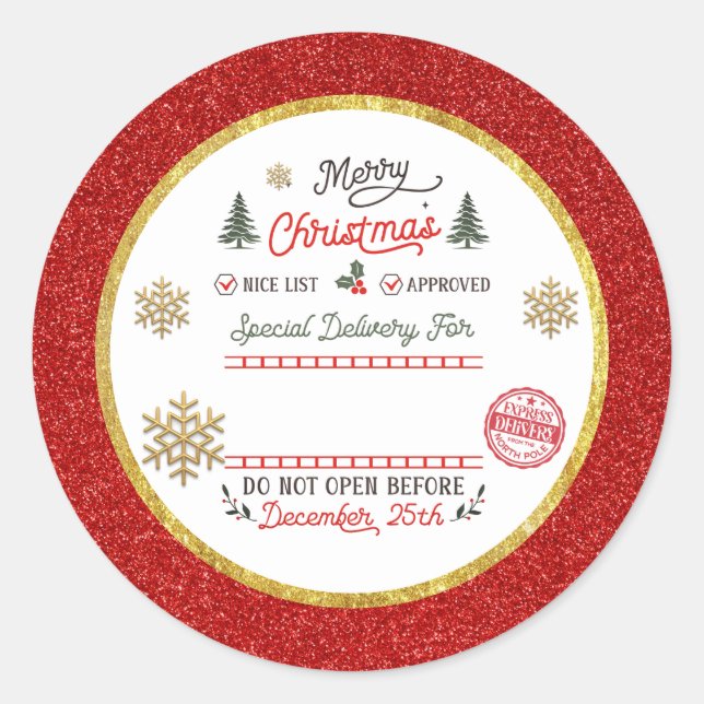 Sticker Rond Personalized Special Delivery North Pole Santa (Devant)
