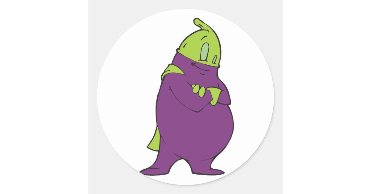 Sticker Rond Personnage De Dessin Anime Idiot D Aubergine De Zazzle Ca