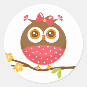 Sticker Rond Personnage De Dessin D'Oiseau De La Petite Chouett
