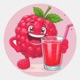 Sticker Rond Personnage de framboise de dessin animé avec un sm