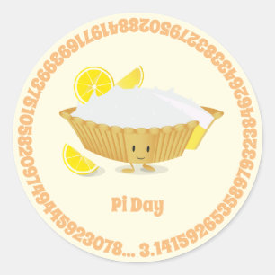 Sticker Rond Personnage de Pi Day Lemon Meringue Pie Cartoon