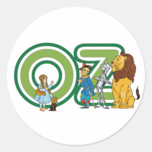 Sticker Rond Personnages vintage du Magicien d'Oz et lettres de