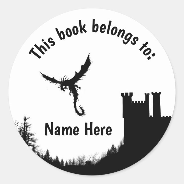 Sticker Rond Personnalisable Dragon & Castle ce livre appartien (Devant)