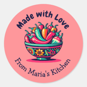 Sticker Rond Personnalisable Fabriqué avec amour Mexicain Chili