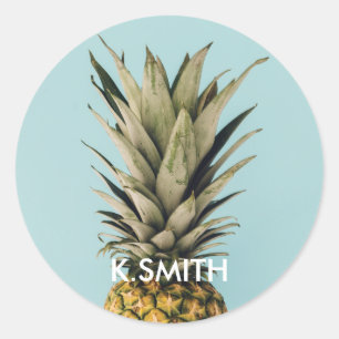 Sticker Rond Personnalisable . Monogramme. Tropical. Ananas.