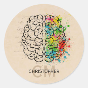Sticker Rond Personnalisation du cerveau humain gauche et droit