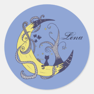 Sticker Rond Personnalisation du chat sur la lune