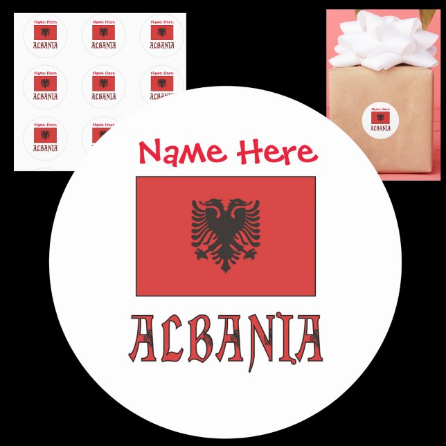 Sticker Rond Personnalisation rouge du drapeau albanais (Créateur téléchargé)