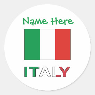 Sticker Rond Personnalisation verte du drapeau italien en Itali