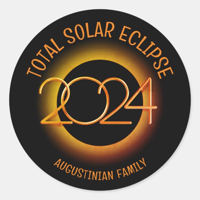 Sticker Rond Personnalisé 2024 TOTAL SOLAR ECLIPSE Famille (Devant)
