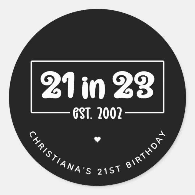 Sticker Rond Personnalisé 21e fête d'anniversaire 21 dans 23 Es (Devant)