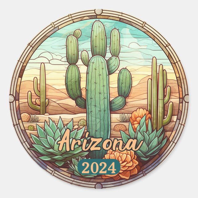 Sticker Rond Personnalisé Arizona Desert Cactus Faux Verre (Devant)