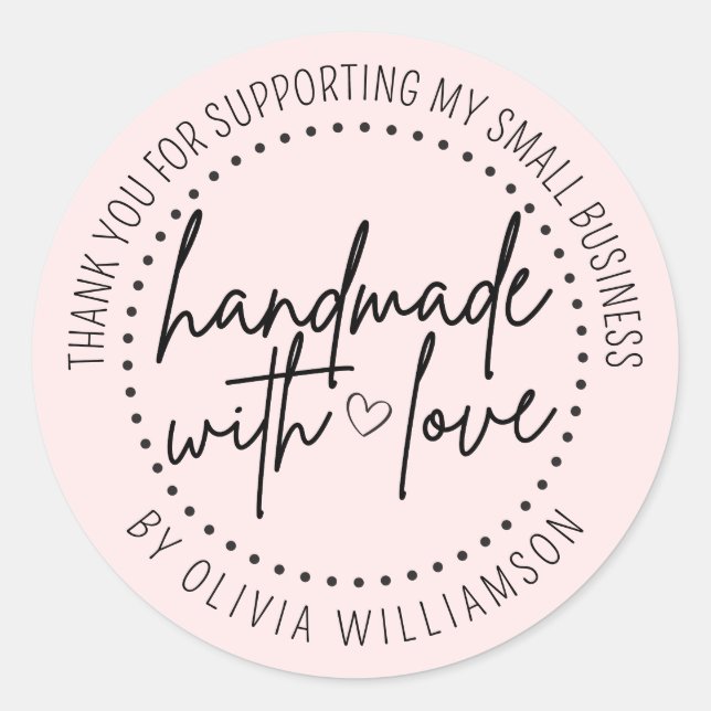 Sticker Rond Personnalisé Avec Merci D'Amour Petite Entreprise (Devant)