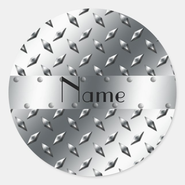 Sticker Rond Personnalisé avec votre nom plaque diamant acier (Devant)