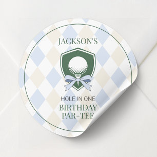 Sticker Rond Personnalisé Blue Golf Boys First Birthday Partee
