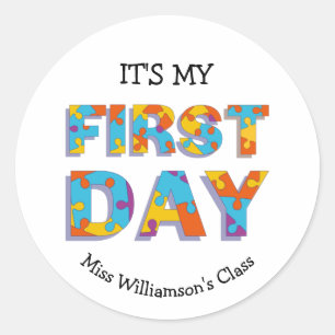 Sticker Rond Personnalisé C'EST MA PREMIÈRE JOURNÉE Préscolaire