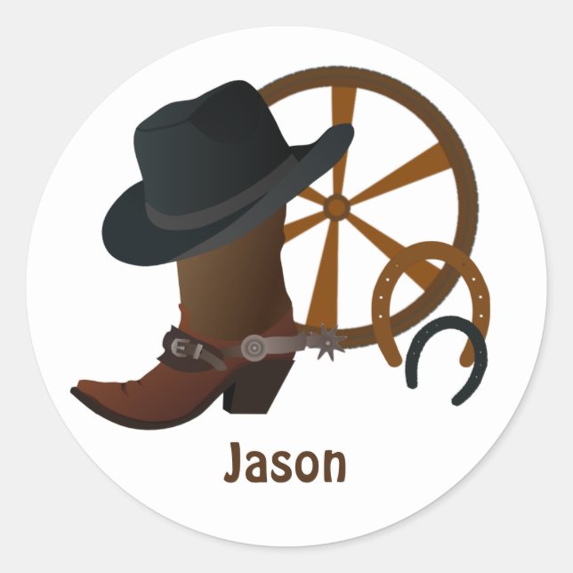 Sticker Rond Personnalisé Cowboy (Devant)