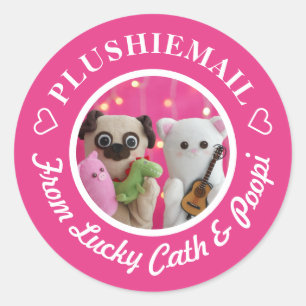 Sticker Rond Personnalisé Cute Deep Pink Photo Mail Moderne