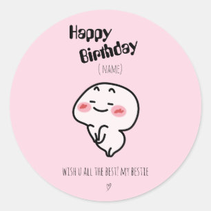 Sticker Rond Personnalisé Cute rougissant Anniversaire