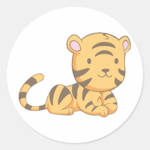 Sticker Rond Personnalisé Cute Smiling Cartoon Baby Tiger Cub