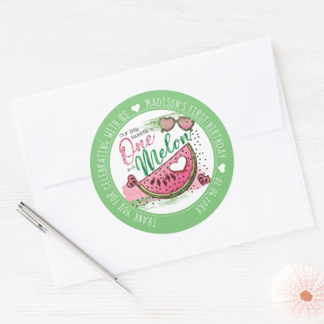 Sticker Rond Personnalisé Dans Une Fête D'Anniversaire Melon (Enveloppe)