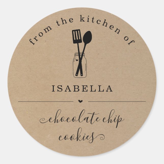Sticker Rond Personnalisé de la cuisine sur Kraft Arrière - pla (Devant)
