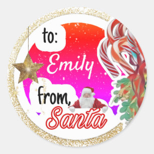 Sticker Rond Personnalisé de Père Noël rainbow gold Christmas