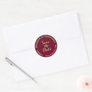 Sticker Rond Personnalisé Elegant Burgundy Gold Wedding Enregis