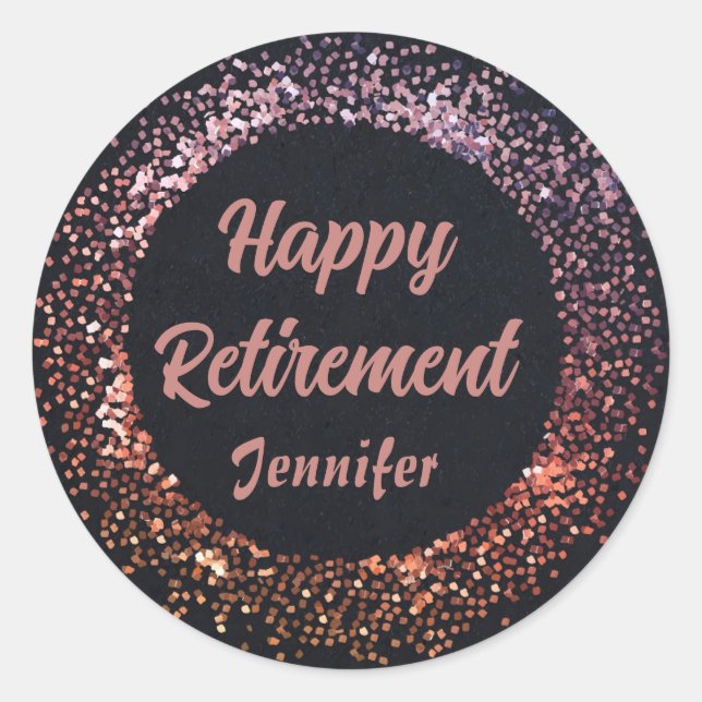 Sticker Rond Personnalisé Elegant Rose noir or joyeuse retraite (Devant)
