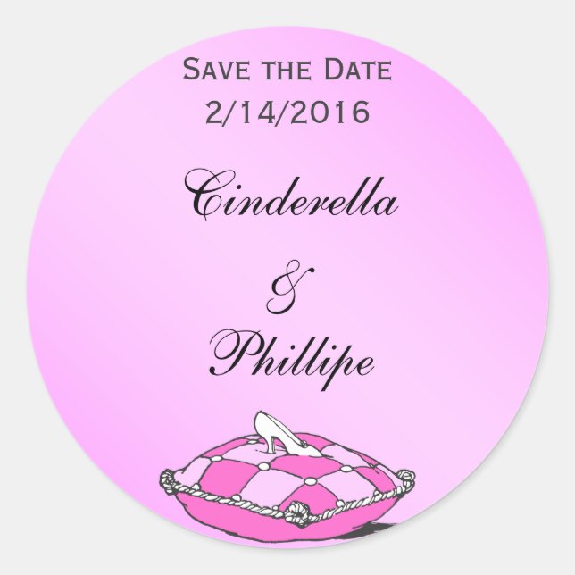 Sticker Rond Personnalisé Enregistrer la date Cinderella Slippe (Devant)