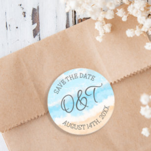 Sticker Rond Personnalisé Enregistrer la date Mariage côtier
