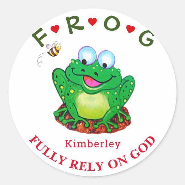 Sticker Rond Personnalisé entièrement confiance sur Dieu Frog C (Devant)