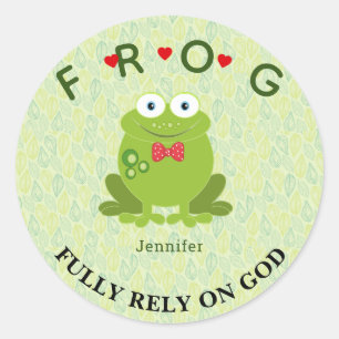 Sticker Rond Personnalisé entièrement confiance sur Dieu Frog C