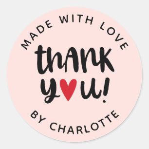 Sticker Rond Personnalisé Fabriqué Avec Amour Merci Classic Rou