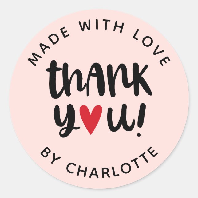 Sticker Rond Personnalisé Fabriqué Avec Amour Merci Classic Rou (Devant)