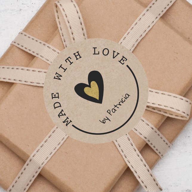 Sticker Rond Personnalisé Fabriqué Avec Love Gold Heart Kraft (Créateur téléchargé)