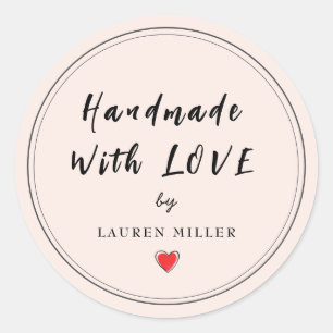 Sticker Rond Personnalisé fait à la main avec amour rose
