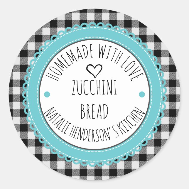 Sticker Rond Personnalisé fait maison avec amour Buffalo Plaid (Devant)