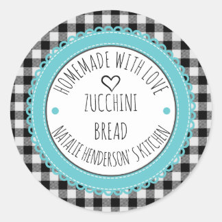 Sticker Rond Personnalisé fait maison avec amour Buffalo Plaid