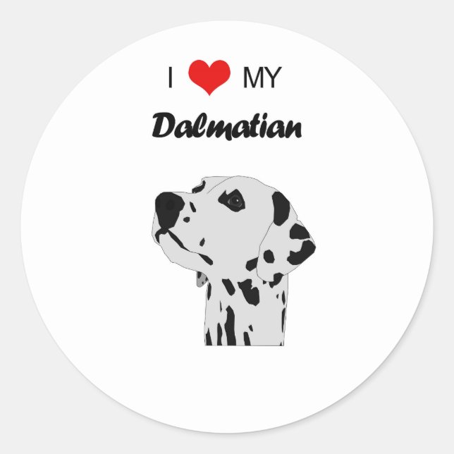 Sticker Rond Personnalisé J'Aime Mon Coeur De Chien Dalmate (Devant)