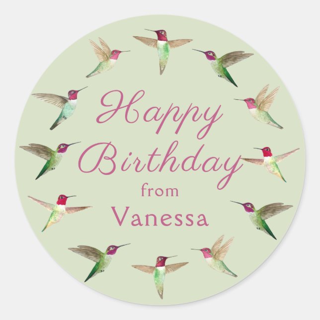 Sticker Rond Personnalisé Joyeux anniversaire Anna's Hummingbir (Devant)