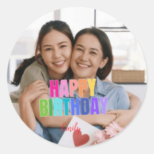 Sticker Rond Personnalisé Joyeux Anniversaire Photo Nom Citatio