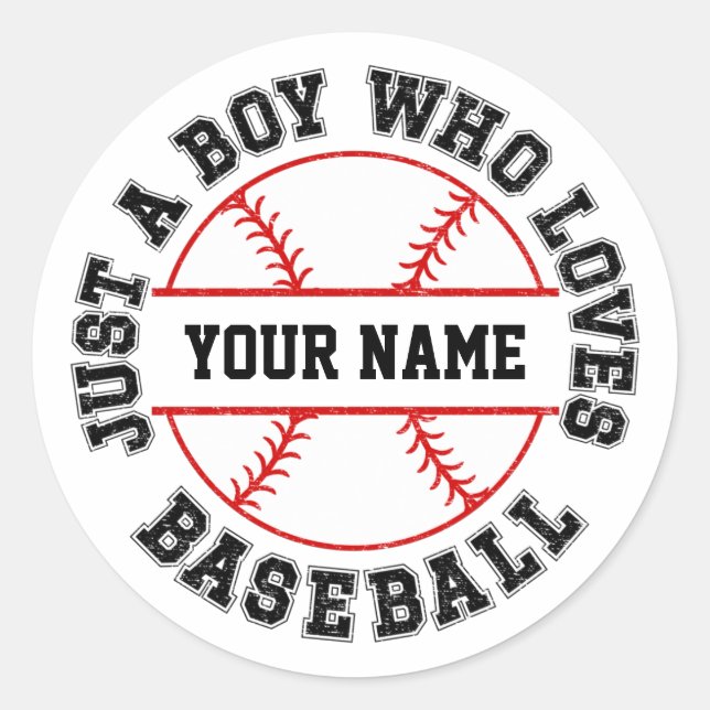 Sticker Rond Personnalisé Juste Un Garçon Qui Aime Le Baseball (Devant)