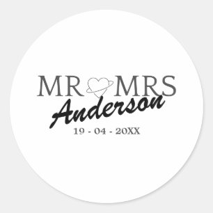 Sticker Rond Personnalisé M. et Mme Mariage Cadeau familial
