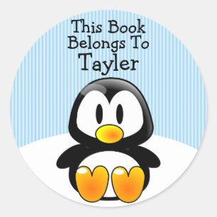 Sticker Rond Personnalisé Mignonne Drôle Carton Pingouin Bleu S
