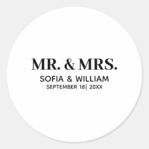 Sticker Rond Personnalisé Moderne M. Et Mme Mariage