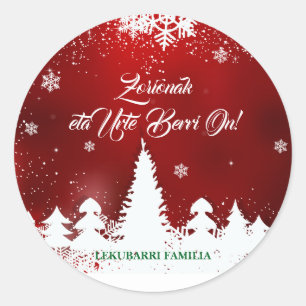 Sticker Rond Personnalisé, moderne rouge basque Navidad