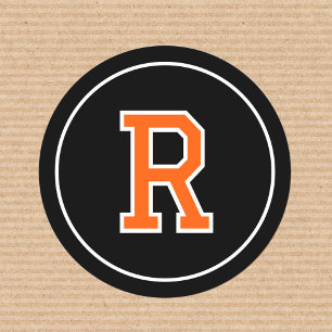 Sticker Rond Personnalisé Monogramme Retro Bold Marine Orange N
